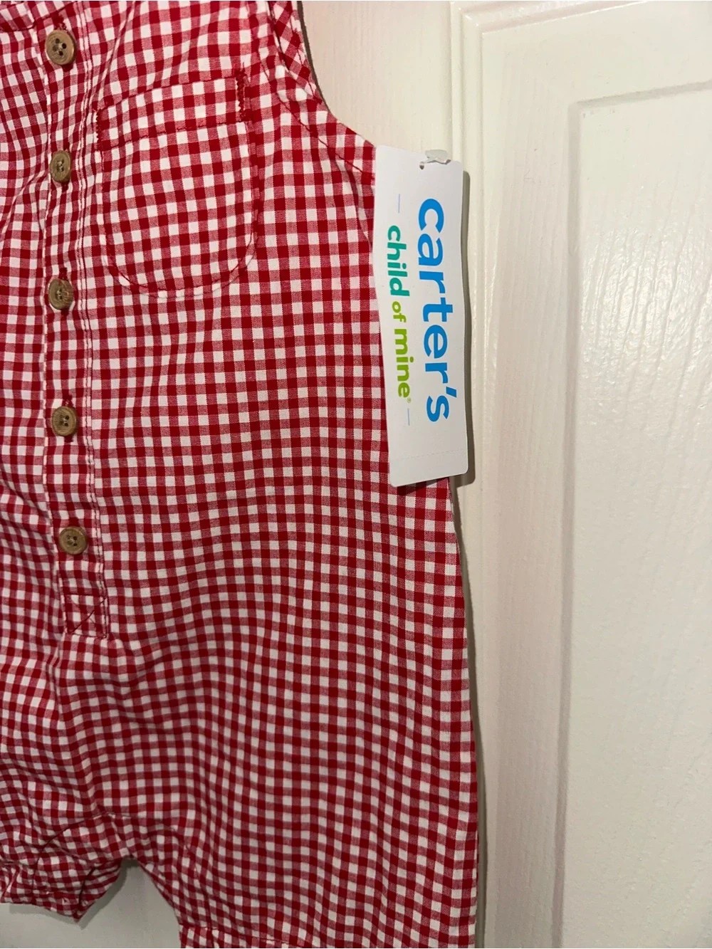 Carter's Red and White Gingham Button Front Romper